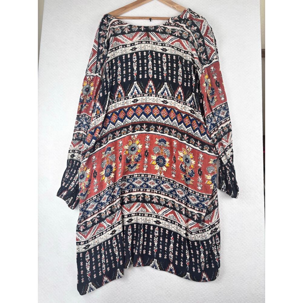 Billabong Boho Tribal Floral Open Front Kimono Cover Up M/L Navy Pink Rayon - Picture 3 of 6